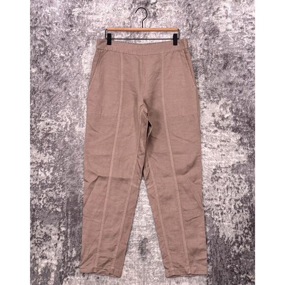 New Eileen Fisher Pants Medium Womens Mocha Brown Linen Ankle Stretch Waist - Picture 1 of 7